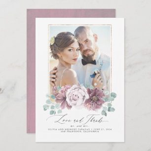 Convites Mauve Floral Love e Obrigados Casamento Obrigado