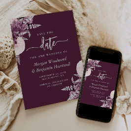 Convites Mauve Floral Prateado Casamento Save the Date