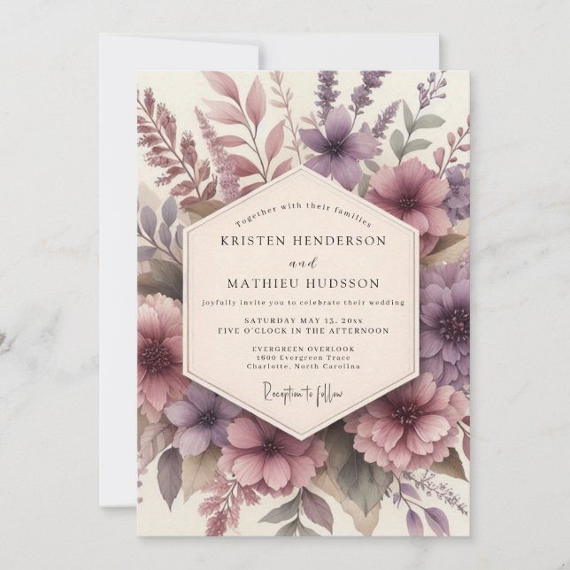 Convites Mauve Floral Romance Wedding (Frente)