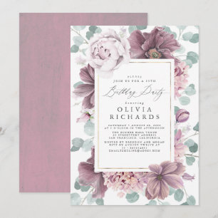 Convites Mauve Flowers e Greenery Elegant Modern Birthday