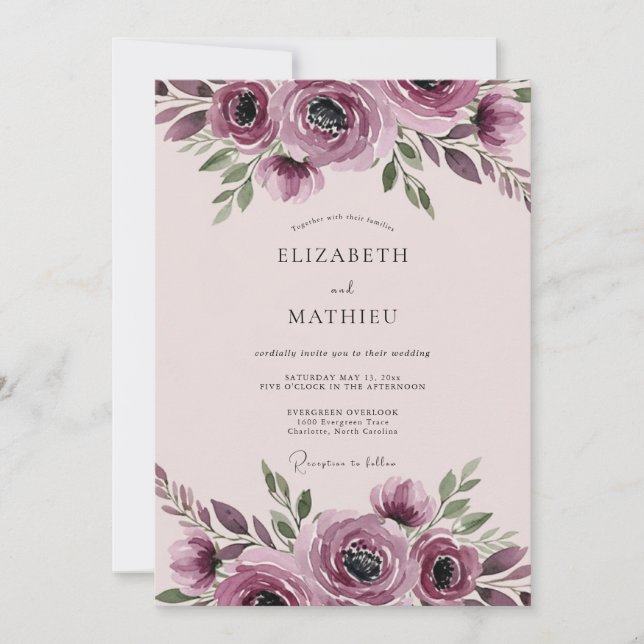 Convites Mauve Harmonious Botanical Wedding (Frente)