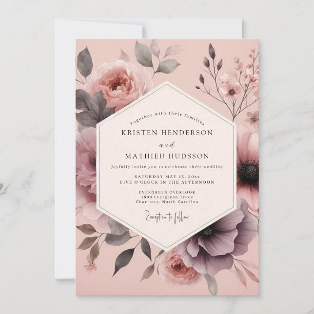 Convites Mauve Hazy Floral Wedding (Frente)