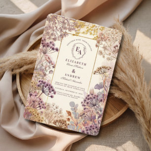 Convites Mauve Impressão Botânica de Flor Elegante Casament