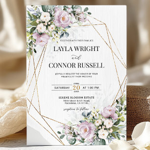Convites Mauve Lilac Floral Moderno Casamento Geométrico