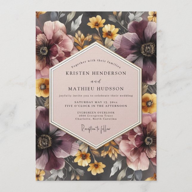 Convites Mauve & Marigold Somber Wedding (Frente)