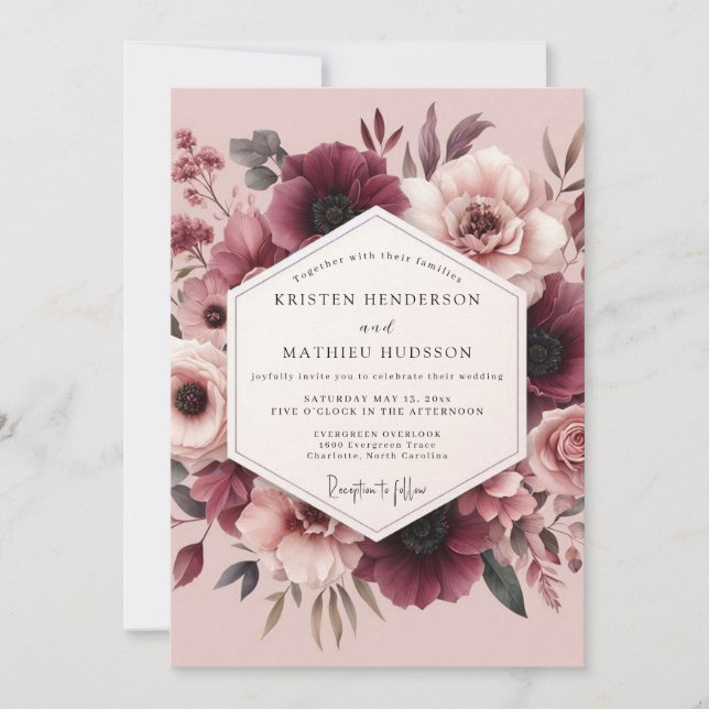 Convites Mauve & Maroon Romantic Bloom Wedding (Frente)