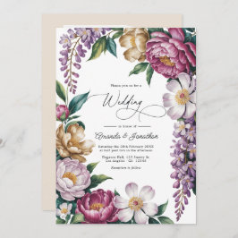 Convites Mauve Mist, Champagne Gold & White Floral Wedding
