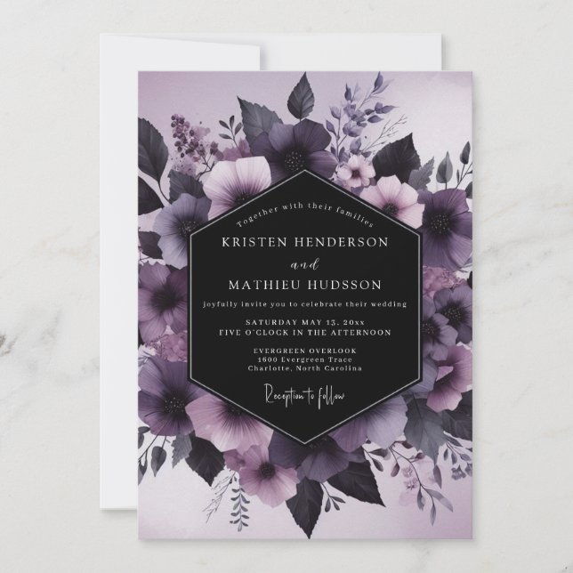 Convites Mauve Nocturnal Flora Wedding (Frente)
