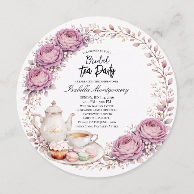 Convites Mauve Palette Tea Party Bridal Shower (Frente)