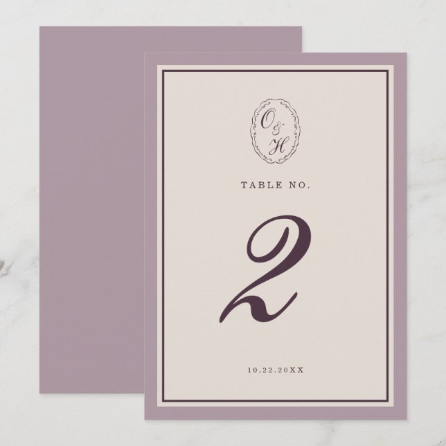 Convites Mauve Plum Wedding Table Number (Frente/Verso)