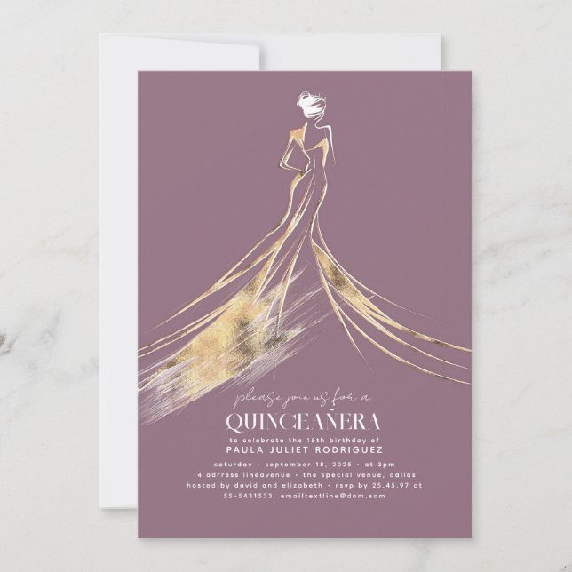 Convites Mauve QUINCEAÑERA Chic sofisticado Elegante (Frente)