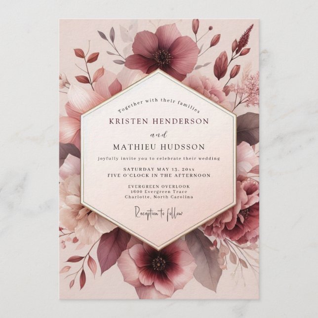 Convites Mauve Romantic Bloom Wedding (Frente)