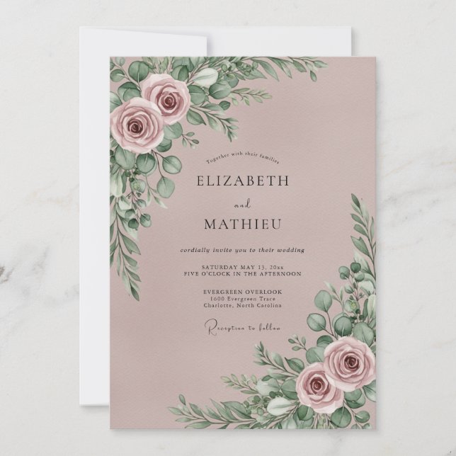 Convites Mauve Romantic Botanical Wedding (Frente)