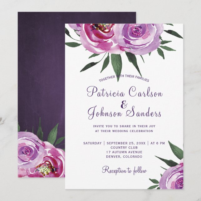Convites Mauve roxa russa boho buquê casamento (Frente/Verso)
