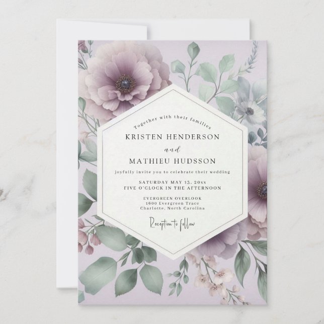 Convites Mauve Sage Ethereal Wedding (Frente)