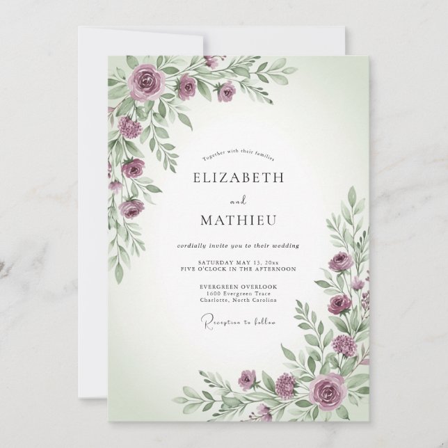 Convites Mauve Sage Tranquil Spring Wedding (Frente)