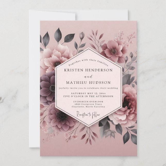 Convites Mauve Somber Flora Wedding (Frente)