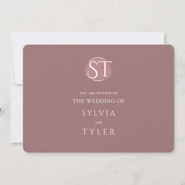 Convites Mauve Typografia Crest Monograma Wedding (Frente)