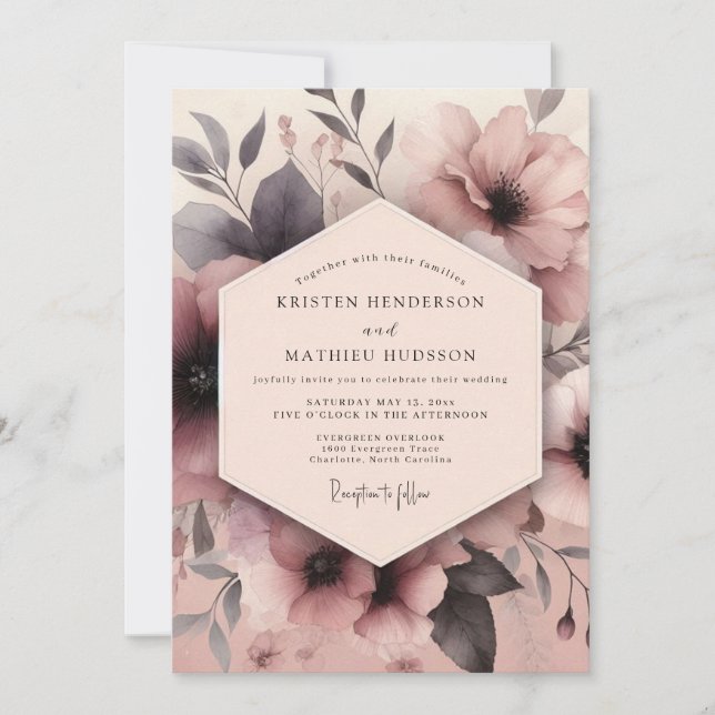Convites Mauve Umbral Bloom Wedding (Frente)