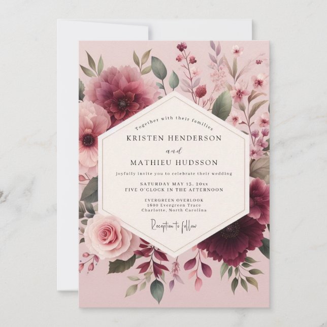 Convites Mauve Watercolor Bloom Wedding (Frente)