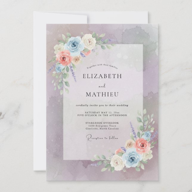 Convites Mauve Whimsical Floral Wedding (Frente)