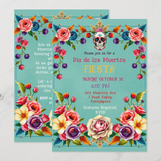 Convites 💀 🎉 Me Encaixe, Día de los Muertos (Frente/Verso)
