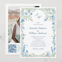 Meadow Blue French Rosas Wedding Código QR Foto