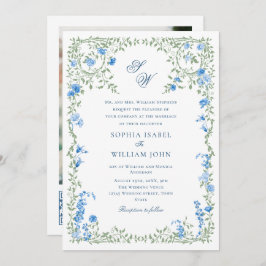 Convites Meadow Blue French Rosas Wedding Código QR Foto