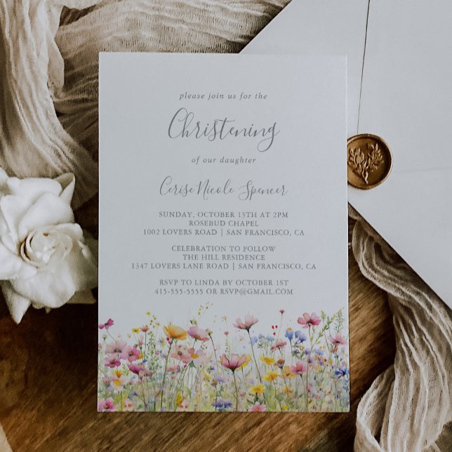 Convites Meadow Colorful Wildflower Christening (Criador carregado)