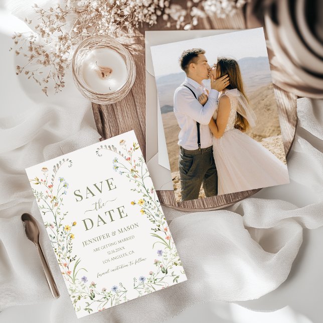 Convites Meadow Flower Wildflower Boho Salvar A Foto Da Dat (Criador carregado)