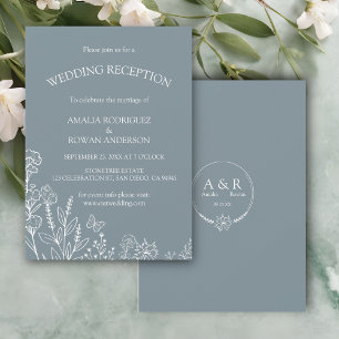 Convites Meadow Flowers, Recepção de casamento Cinza Azul