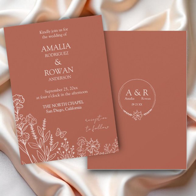 Convites Meadow Flowers Terracotta Wedding (Criador carregado)