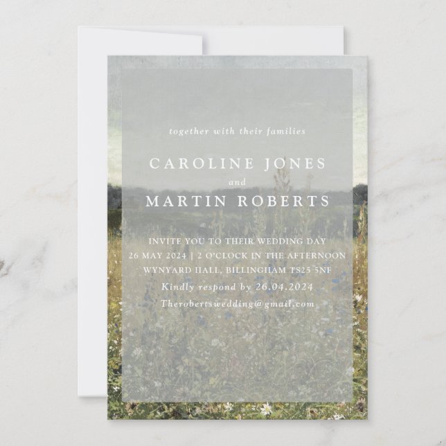 Convites Meadow. Óleo de safra na canvas. Casamento de Bela (Frente)