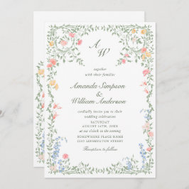 Convites Meadow Pastel French Rosas Floral Wedding Código Q