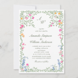 Convites Meadow Pastel French Rosas Floral Wedding Código Q
