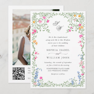 Convites Meadow Pastel French Rosas Floral Wedding Código Q