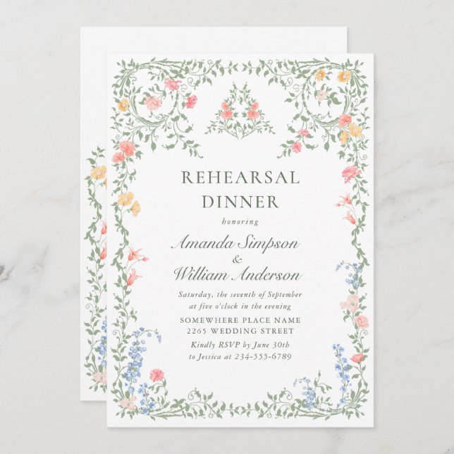 Convites Meadow Pastel French Rosas Janto de ensaio floral (Frente/Verso)