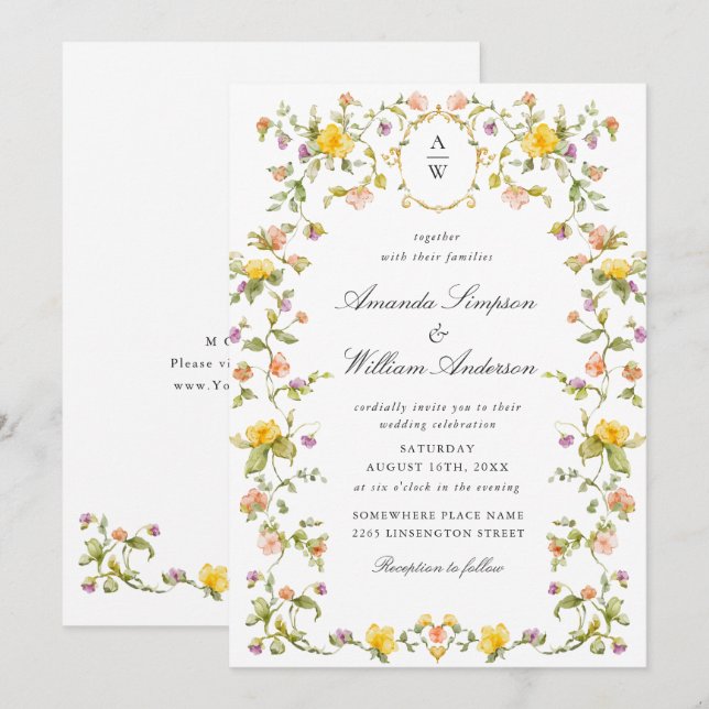 Convites Meadow Pastel Rosas Franceses Casamento Floral (Frente/Verso)