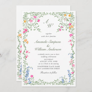 Convites Meadow Pastel Rosas Franceses Casamento Floral