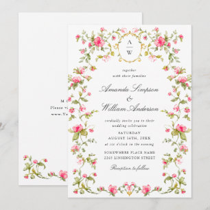 Convites Meadow Pastel Rosas Franceses Casamento Floral