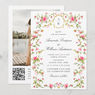 Convites Meadow Pastel Rosas Franceses Casamento Floral