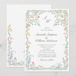 Convites Meadow Pastel Rosas Franceses Casamento Floral