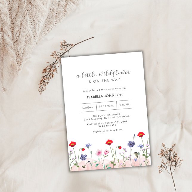 Convites Meadow Summer Little Wilflower Chá de fraldas (Meadow Summer Little Wildflower Baby Shower Invitation)