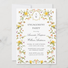 Convites Meadow Watercolor FESTA DE NOIVADO de flores silve