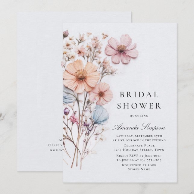 Convites Meadow Wildflower Bohemian Chá de panela (Frente/Verso)