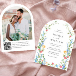 Convites Meadow Wildflower Bohemian Wedding Código QR Foto
