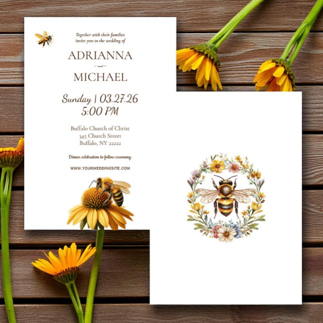 Convites Meant to Bee Rustic Wedding Invitation (Criador carregado)