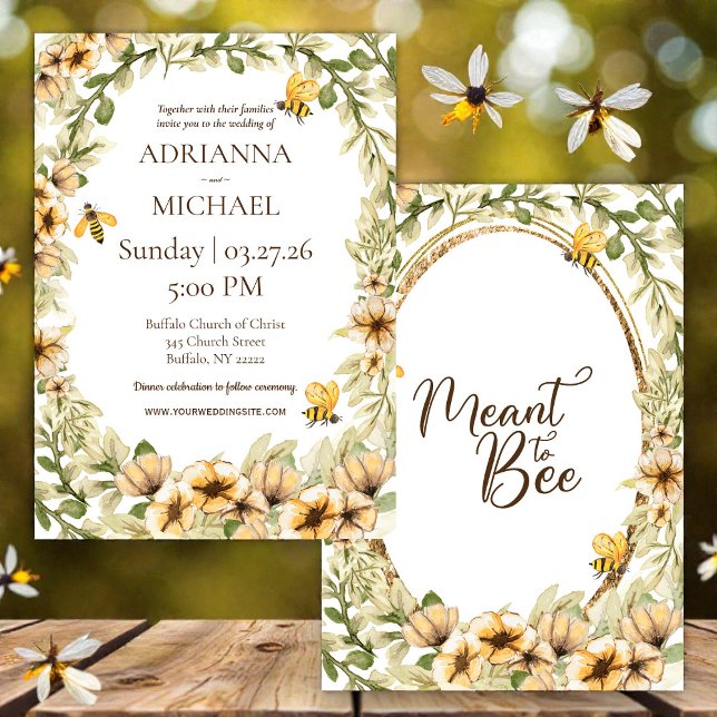 Convites Meant to Bee Rustic Yellow Wedding Invitation (Criador carregado)