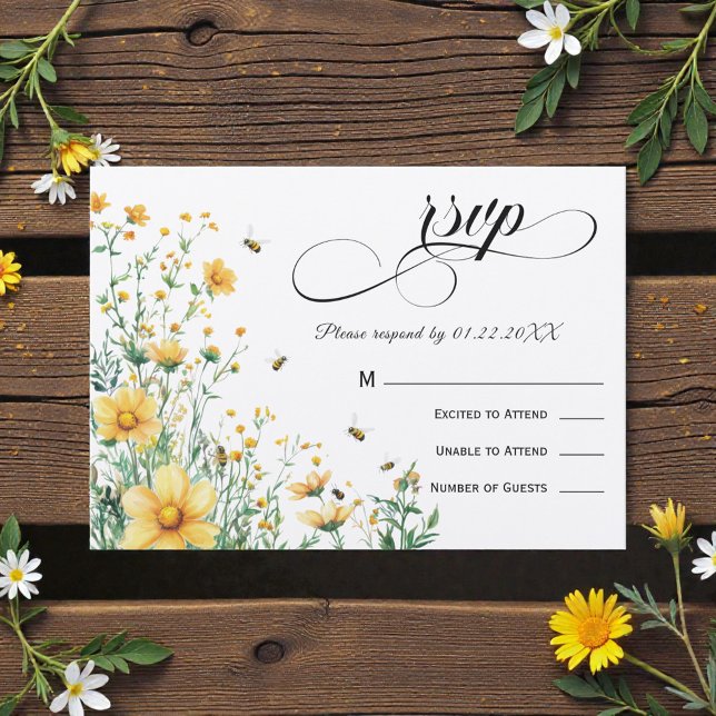 Convites Meant to Bee Rustic Yellow Wedding RSVP (Criador carregado)