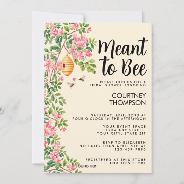 Convites Meant To Bee Watercolor Floral Bridal Shower  (Frente)